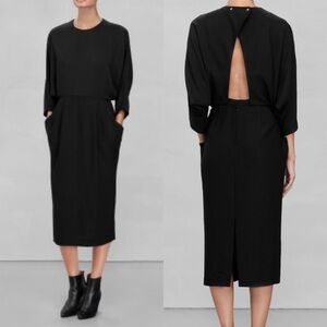 & Other Stories OPEN-BACK DRESS MIDI black rhinestone batwing size US 10